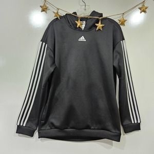 Adidas Womens Black White Gear Up Hoodie Pockets 3 Stripe Sleeves Size Medium